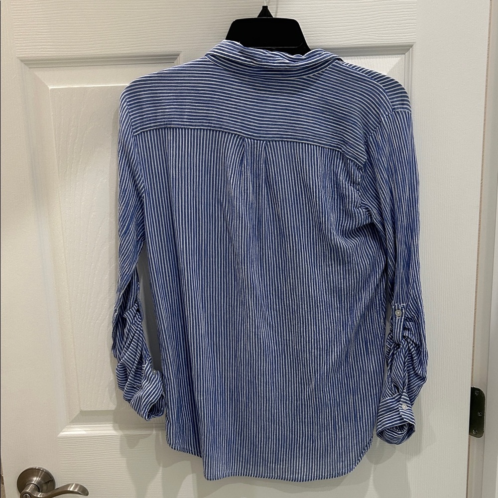 LOFT Blue and White Striped Shirt - Picture 2 of 4
